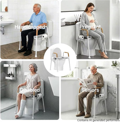 Upgraded Toilet Seat Riser with Memory Foam Padded Seat for Seniors | Adjustable Height Raised Toilet Seat with Handles for Pregnant, Disabled, Handicapped, 350 lb Capacity, Flip-Up Seat