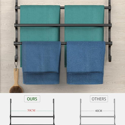 CANYAVE Over The Door Towel Rack, Over Door Towel Rack for Bathroom Door, Triple Towel Storage Holder with Hooks (Matte Black, 20.15" L)