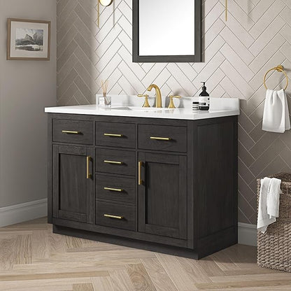 OVE Decors Bailey 48 in. W x 22 in. D x 34.5 in. H Bath Vanity in Matte Black Wood with White Premium Quality Countertop