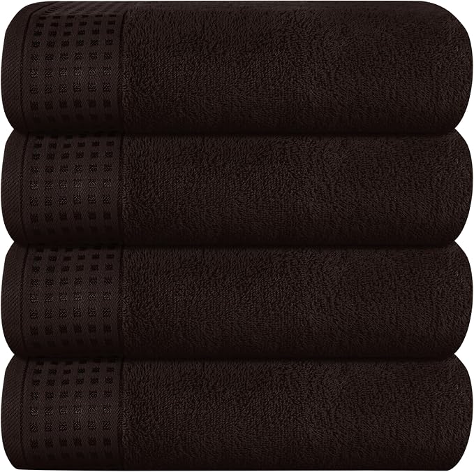 GLAMBURG Ultra Soft 4 Pack Oversized Bath Towel Set 27x54 inches, 100% Cotton Bath Towels, Highly Absorbant Compact Quickdry & Lightweight Towel, Ideal for Gym Travel Camp Pool - Chocolate Brown