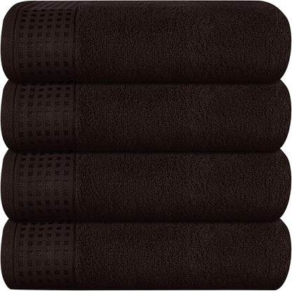 GLAMBURG Ultra Soft 4 Pack Oversized Bath Towel Set 27x54 inches, 100% Cotton Bath Towels, Highly Absorbant Compact Quickdry & Lightweight Towel, Ideal for Gym Travel Camp Pool - Chocolate Brown