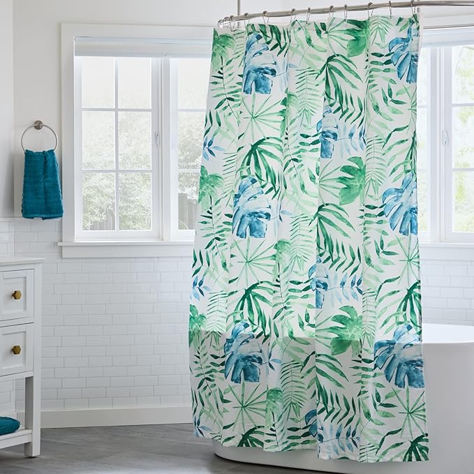 Linenspa Green Leaf Shower Curtain Water Resistant, Machine Washable, Polyester Dorm Room Essentials