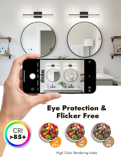 24 Inch Modern Bathroom Light Fixture, 14W 5CCT Dimmable LED Black Bathroom Vanity Lights Over Mirror, Vanity Lights for Bathrooms Restroom Mirror- ETL Certified