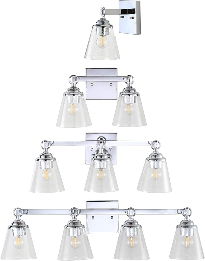 JONATHAN Y 5" Chrome Marion 1-Light Vanity Light Wall Sconce for Bathroom Decor, Clear Seeded Glass Shade, Reversible Hardwired Lamp for Mirror Hallway, LED Bulb JYL7432A