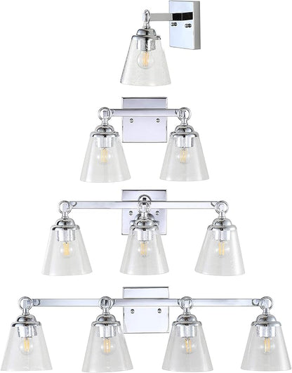 JONATHAN Y 5" Chrome Marion 1-Light Vanity Light Wall Sconce for Bathroom Decor, Clear Seeded Glass Shade, Reversible Hardwired Lamp for Mirror Hallway, LED Bulb JYL7432A