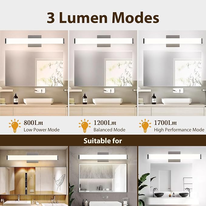 22IN 5CCT Dimmable Vanity Light for Bathroom, Modern Wall Fixture Over Mirror