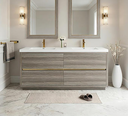 72 Inch Bathroom Vanity with Sink, Double Sink Bathroom Vanity, Freestanding Vanity Bathroom Soft Closed 4 Drawers, Integrated Sink (Ash Grey)