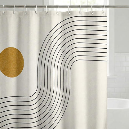 Americanflat 71x74 Boho Shower Curtain - Water-Resistant Long Shower Curtain with Durable Metal Grommets and 12 Hooks - 100% Polyester - Warm Beige, Black, and Ochre Yellow