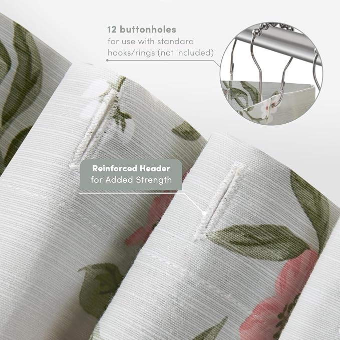 Martha Stewart Meadow Floral Shower Curtain for Bathroom, 72 x 72, Green | Adds Privacy, Machine Washable, Farmhouse, OEKO-TEX Certified, Cotton-Rich Slub Texture