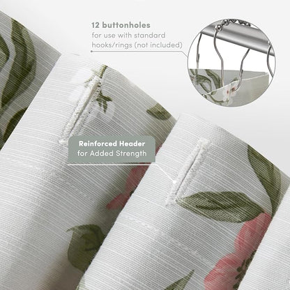 Martha Stewart Meadow Floral Shower Curtain, Cotton-Rich Slub Texture, Timeless Garden Design, Classic to Modern Farmhouse Bathroom Decor, Machine Washable 72"x84", Green