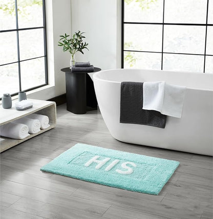 Cotton Bath Rug - Soft Cotton Bath Mat - Bathroom Decor - Water Absorbent and Machine Washable - Measures 21"x34" - His- Aqua Blue