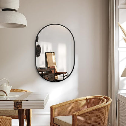 30x20 Black Oval Bathroom Mirror for Over Sink, Aluminum Frame | HD Reflection No Distortion, Aluminum Frame, Mounting Hardware for Vertical or Horizontal Mount