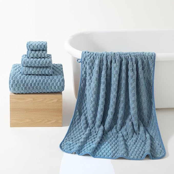 REDKISS Blue Microfiber Towels Set 6 Pack - 35x70 Inches Oversized Bath Sheets, Extra Large Bath Towels, Super Soft Quick Dry Lint Free Absorbent Waffle Microfiber Shower Towels
