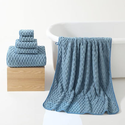 REDKISS Blue Microfiber Towels Set 6 Pack - 35x70 Inches Oversized Bath Sheets, Extra Large Bath Towels, Super Soft Quick Dry Lint Free Absorbent Waffle Microfiber Shower Towels