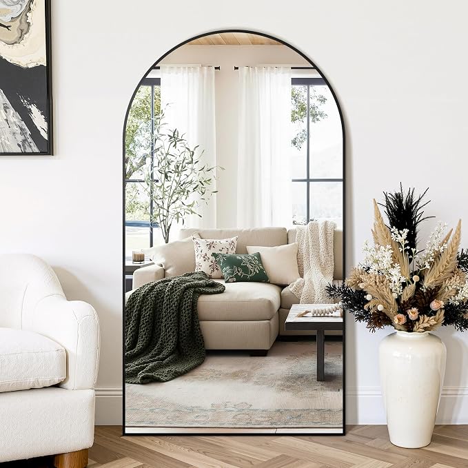 Arched Bathroom Mirror for Wall, 55" x 35" Metal Frame Vanity Mirror, Black | Aluminium Alloy Frame, HD Shatterproof Glass, Hanging or Leaning, for Bathroom Over Sink , Entryway, Bedroom, Living Room