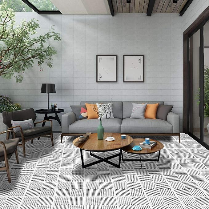 18 Pack Modular Interlocking Floor Tiles Anti-Slip with Drainage Holes for Pool Bathroom Shower Sauna Room SPA Pantry Balcony Patio Boat, 12"×12" White