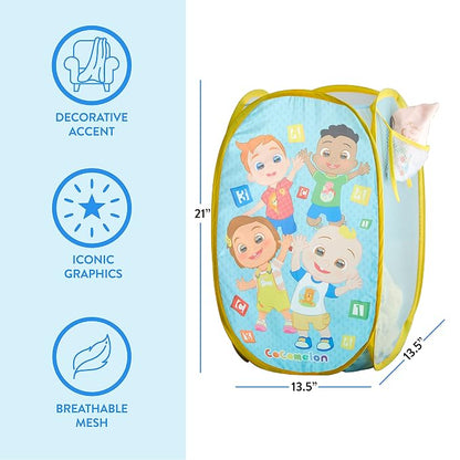 Cocomelon Pop-Up Hamper with Durable Carry Handles, Kids Laundry & Room Storage Organizer, 21”H x 13.5”W x 13.5”L
