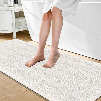 OLANLY Thick Bathroom Runner Rugs 70x24, Chenille Long Bath Rugs, Ivory | Soft Absorbent Striped, Rubber Backing, Machine Wash, Bath Mats for Bathroom Floor, Tub and Shower, Home Decor Accessories