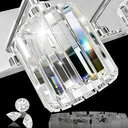 Brushed Chrome Crystal Bathroom Vanity Light, 4-Light Modern Bathroom Lighting Fixtures Over Mirror,Chrome Wall Sconce Light Fixtures with Round Shade