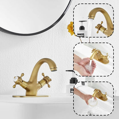 Bathroom Faucet Antique Brass Bathroom Vanity Faucet Single Handle One Hole Bathroom Sink Faucet Basin with Cover Plate