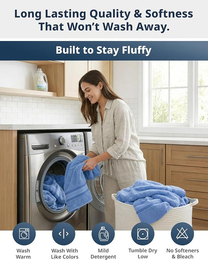 LANE LINEN Large Bath Towel Set Absorbent Quick Dry 100% Cotton - Allure | Cotton Towels - Fade-Resistant Color, Classic Terry Weave, Densely Woven, Coordinated Colors, Dobby Border Accent