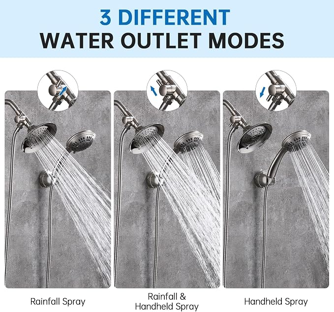 G-Promise Solid Metal 3-Way Shower Diverter Valve (Brushed Nickel) | Smooth Knob Switch, Spray Separately or Both, Anti-Leak, Easy to Install, Standard Connections, Universal Replacement Part