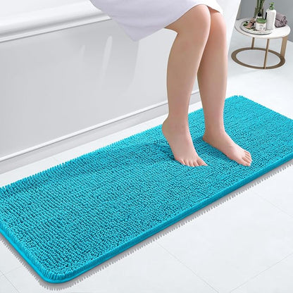 OLANLY Bathroom Runner Rugs 47x17, Extra Soft Absorbent Chenille Bath Rugs | Aqua Sky, Quick-Drying Rubber Backing, Washable Long Bath Mat for Bathroom Floor, Tub and Shower, Home Decor Accessories