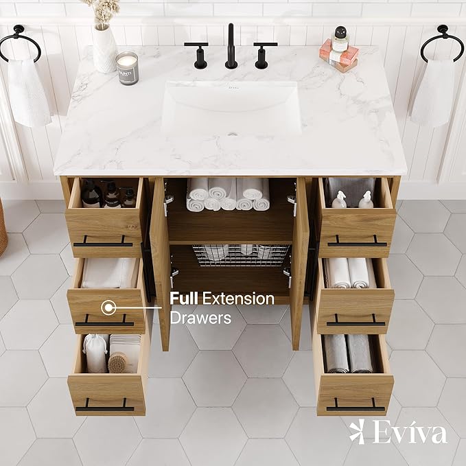Graham 42 in. Oak Single Sink Bath Vanity with Arabescato Engineered Stone Top and Undermount Porcelain Sink