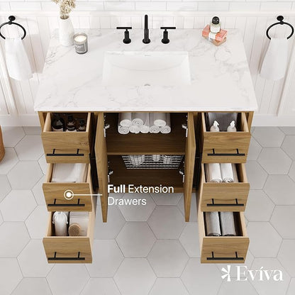 Graham 42 in. Oak Single Sink Bath Vanity with Arabescato Engineered Stone Top and Undermount Porcelain Sink