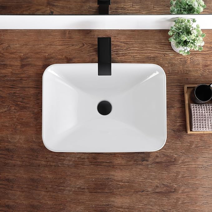 Bathroom Vessel Sink 20.6'' x 14.7'' Semi Recessed Bathroom Sink Rectangular Drop In Sink with Overflow White Ceramic Modern Vessel Sinks for Bathroom