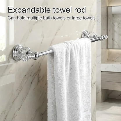 Chrome Crystal Bathroom Hardware Adjustable 24 Inch Towel Bar Set Toilet Paper Holder Towel Ring Coat Hooks Bathroom Accessories 4 Pieces Wall Mounted