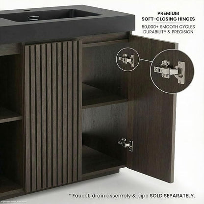 60" Double Bathroom Vanity with Sink Combo, Mid Century Modern Bathroom Cabinet with Doors & Shelves, Black Integrated Sink with Overflow, Smoked Oak