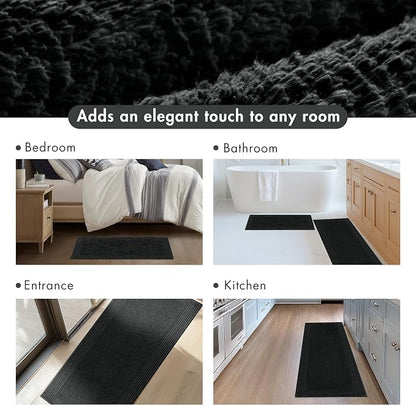 Madison Park Splendor Reversible 100% Cotton Bath Rug, 24 x 36, Black | Tufted Bathroom Mat, 3000 GSM, Hotel Quality, Luxurious Plush, Medium Pile, Absorbent, Quick Dry, OEKO-TEX, Shower Room Décor