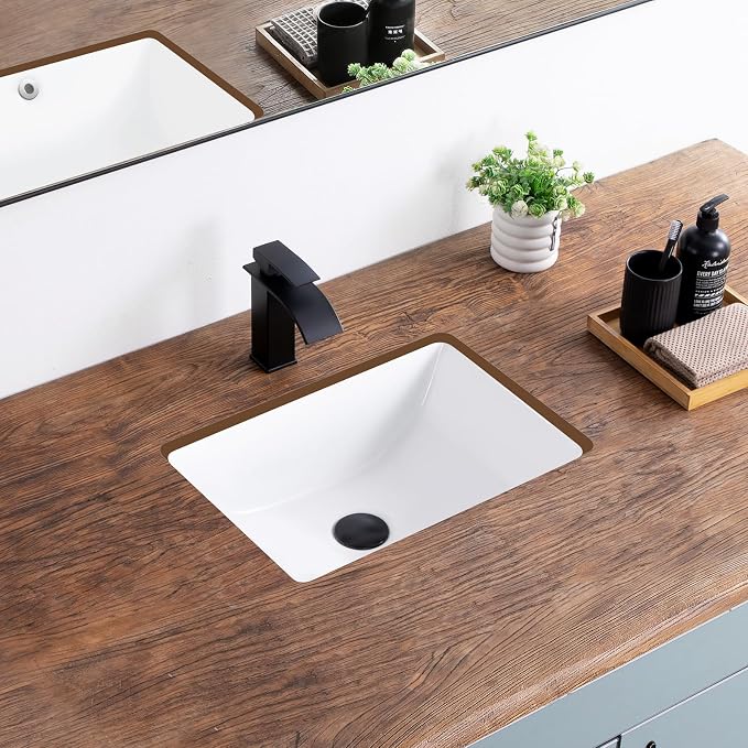 18 Inch Undermount Bathroom Sink White Rectangular,Overflow Type | Ceramic Under Counter Bathroom Sink for Cabinet Porcelain Vanity Sinks (18.3"x13.0")