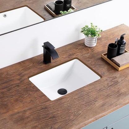 18 Inch Undermount Bathroom Sink White Rectangular,Overflow Type | Ceramic Under Counter Bathroom Sink for Cabinet Porcelain Vanity Sinks (18.3"x13.0")