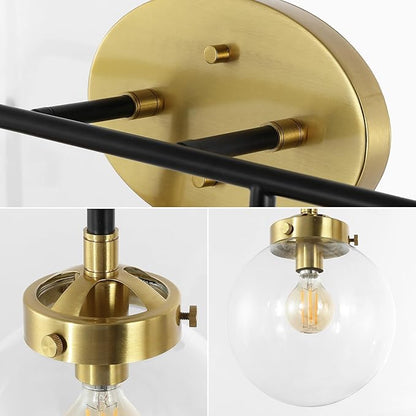 JONATHAN Y 38" Black/Brass Gold 5-Light LED Wall Sconce Vanity Lighting, Clear Glass Globe Shade Modern Contemporary Sconce for Bathroom Mirror, Hallway, UL Listed (JYL9555A)