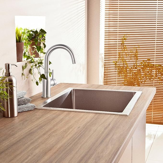 WOWOW Single Handle Bar Sink Faucet 1 Hole Bar Faucet Brushed Nickel Small Kitchen Faucet Modern Commercial Faucet for Sinks RV Sink Faucets with Water Supply Lines