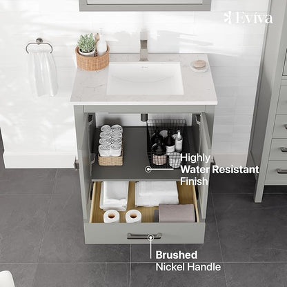 Eviva London 30 Inch Gray Bathroom Vanity - Stylish Single Sink Vanity with Undermount Porcelain Sink & Cabinet for Optimal Storage
