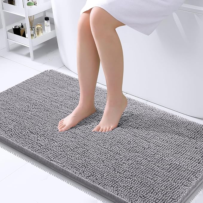 OLANLY Bathroom Runner Rugs 40x24, Extra Soft Absorbent Chenille Bath Rugs | Grey, Quick-Drying Rubber Backing, Machine Washable Long Bath Mat for Bathroom Floor, Tub and Shower, Home Decor Accessories