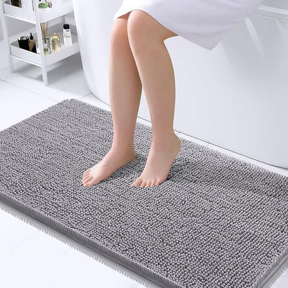 OLANLY Bathroom Runner Rugs 40x24, Extra Soft Absorbent Chenille Bath Rugs | Grey, Quick-Drying Rubber Backing, Machine Washable Long Bath Mat for Bathroom Floor, Tub and Shower, Home Decor Accessories