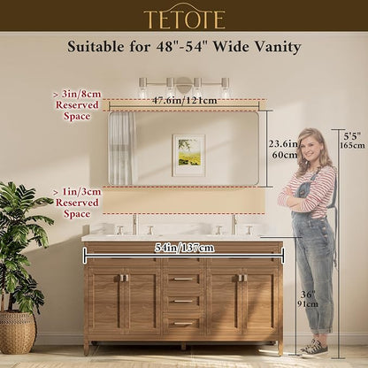 48 x 24 Inch Brushed Gold Frame Mirror, Brass Bathroom Vanity Mirror for Wall, Modern Rectangle Round Corner Matte Framed Mirror (Horizontal/Vertical)