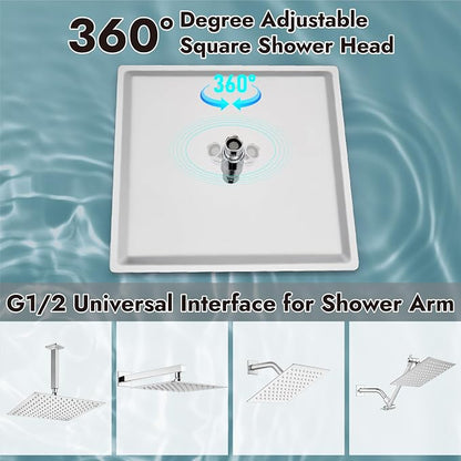 Midanya Square Rain Shower Head,High Pressure,Polish Chrome 16 Inch | 360°Swivel,Ceiling or Wall Mount,Waterfall Full Body Coverage,Bathroom Remodel,Stainless Steel Large Rainfall Shower Head