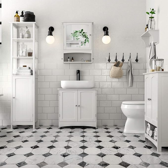 VASAGLE Mirror Cabinet, Bathroom Wall Storage Cabinet, Medicine Cabinet, Wooden, White UBBC21WT
