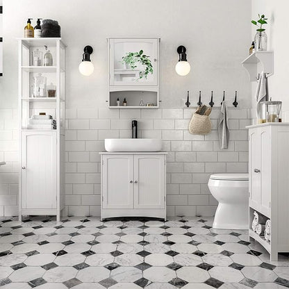 VASAGLE Mirror Cabinet, Bathroom Wall Storage Cabinet, Medicine Cabinet, Wooden, White UBBC21WT