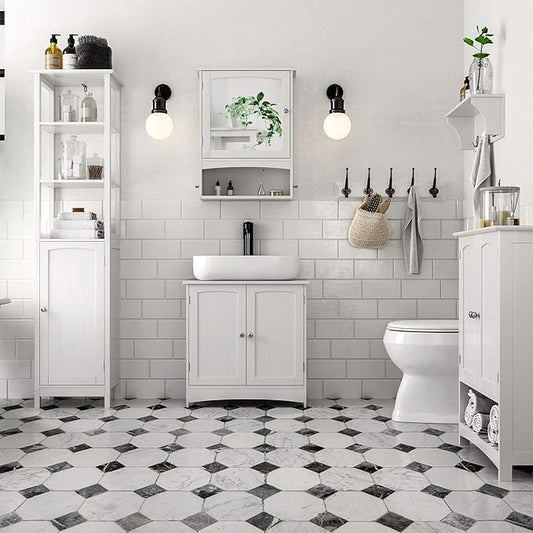 VASAGLE Mirror Cabinet, Bathroom Wall Storage Cabinet, Medicine Cabinet, Wooden, White UBBC21WT