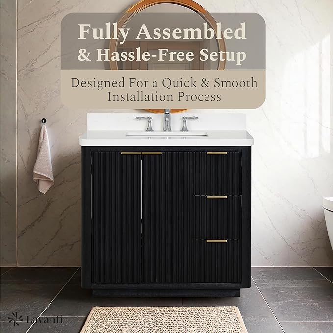 Lavanti Wooderna 36 Inch Bathroom Vanity with Sink – Stylish Firwood Black Vanity Bathroom with Storage Cabinet – Modern Bathroom Vanities with Single Vanity Sink & Quartz Countertop