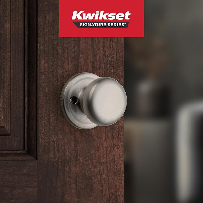 Kwikset Juno Dummy Door Knob, Single Sided Handle for Closets, French Double Doors, and Pantry, Satin Nickel Non-Turning Interior Push/Pull Door Knob, with Microban Protection