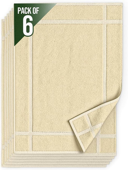 Pearl Linens Pack of 6 100% Cotton Bath Mat 18x25 inches, Soft & Absorbent Quick Dry Bathroom Mat Set, Not Bathroom Rugs, After Shower Mat, Bath Tub Mat, 781 GSM, Machine Washable, Beige