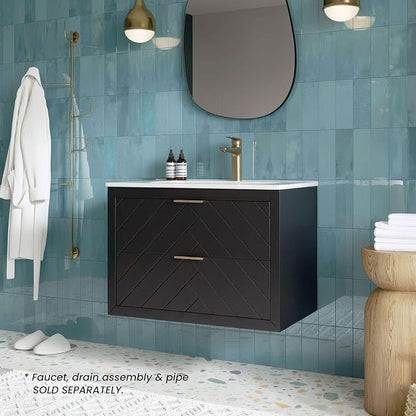 30 in. Wall Mounted Bathroom Vanity with Sink, Fully Assembled Floating Vanity with Double Drawers, Black Finish