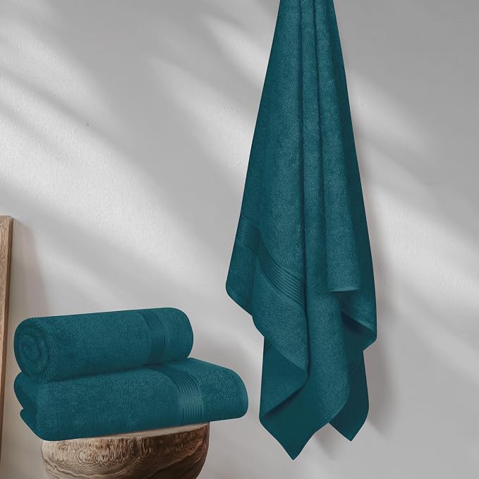 Cotton 2 Pack Oversized Bath Towel Set 28x55 inches, Large Bath Towels, Ultra Absorbant Compact Quickdry & Lightweight Towel, Ideal for Gym Travel Camp Pool - Teal